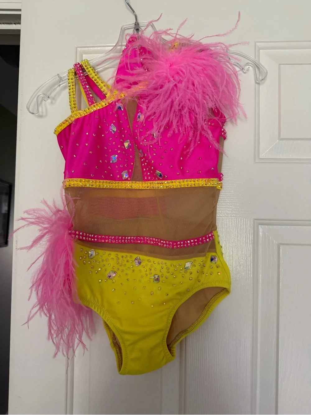 Hot Pink & Yellow Girls' Sequin Feather Dance Costume